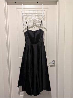 Jenny Yoo Carrie Black Tea Length A-Line Dress With Pockets